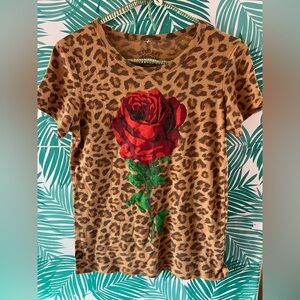 Rodeo Quincy X Junk Gypsy Our lady Roses cheetah print shirt with red rose sz S